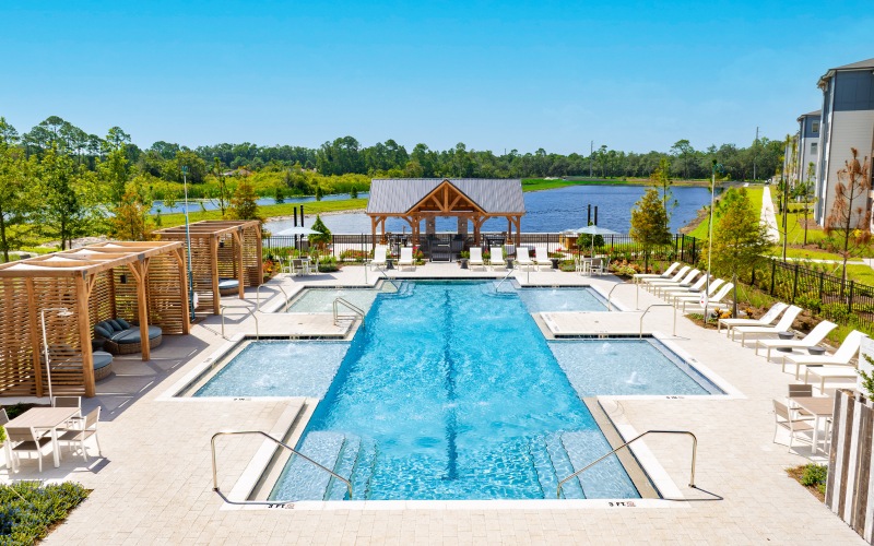 Aerial of Pool with Loungers